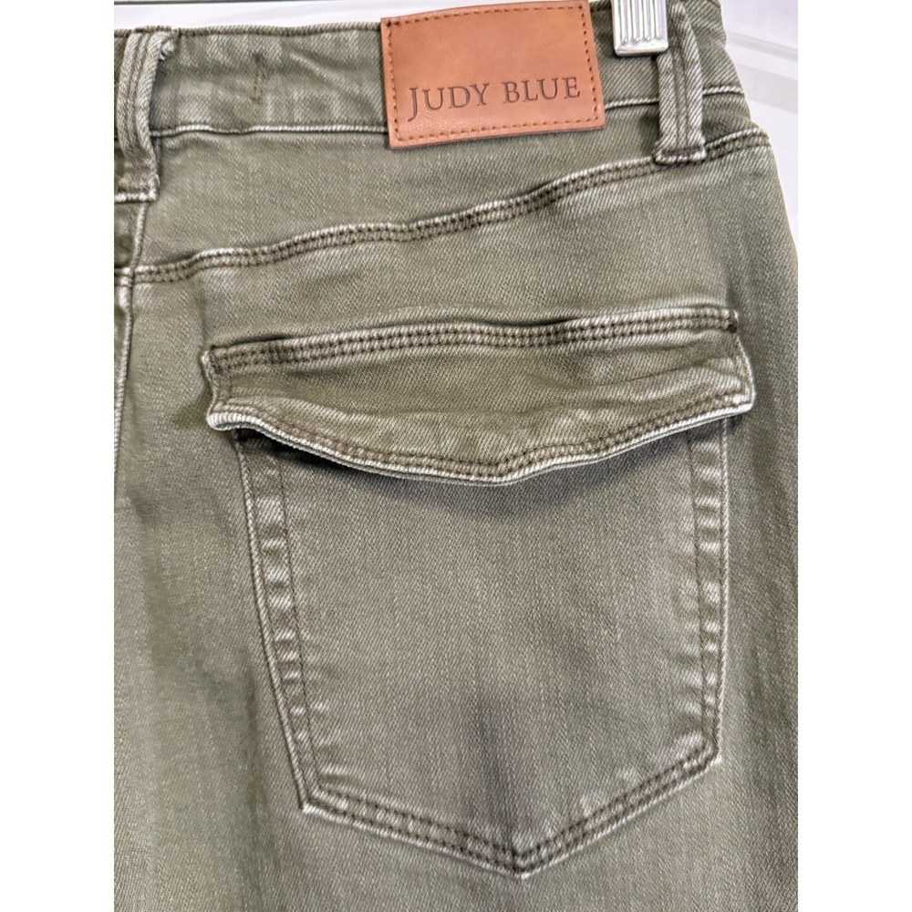 Judy Blue 5/27 Olive Green High Rise Utility Slim Cuffed Stretch Jeans Military - Picture 11 of 12